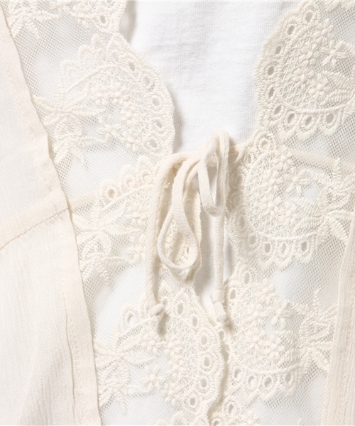 MOUSSY（マウジー）の「LACE COMBI CHIFFON GOWN F（カーディガン/ボレロ・レディース・ホワイト/ブラック/ネイビー・FREE）」の4枚目の写真