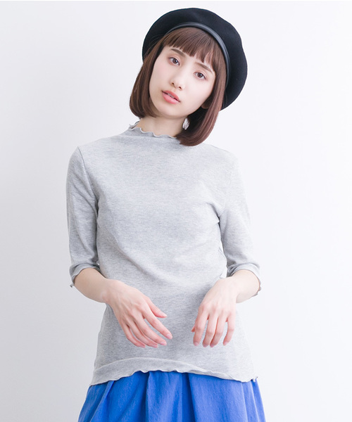 MERLOT(メルロー)の「フリルハイネックリブトップス1029(Tシャツ/カットソー・レディース・オフホワイト/グレー/ブラック/ピンク・FREE)」の1枚目の写真