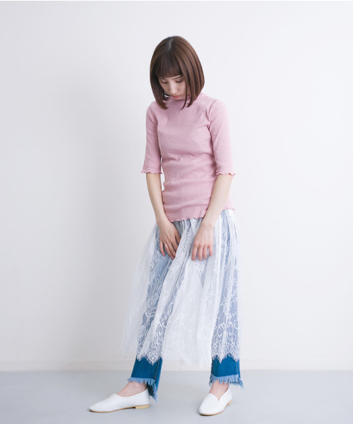 MERLOT(メルロー)の「フリルハイネックリブトップス1029(Tシャツ/カットソー・レディース・オフホワイト/グレー/ブラック/ピンク・FREE)」の14枚目の写真