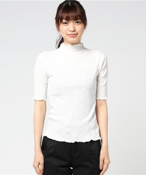 MERLOT(メルロー)の「フリルハイネックリブトップス1029(Tシャツ/カットソー・レディース・オフホワイト/グレー/ブラック/ピンク・FREE)」の5枚目の写真