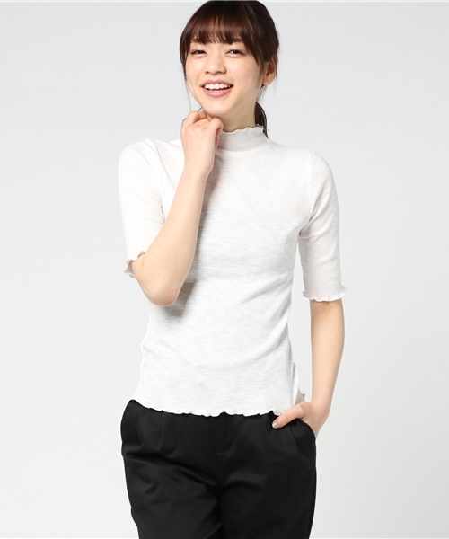 MERLOT(メルロー)の「フリルハイネックリブトップス1029(Tシャツ/カットソー・レディース・オフホワイト/グレー/ブラック/ピンク・FREE)」の12枚目の写真