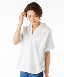 IEDIT | ＩＥＤＩＴ　抜け衿デザインのコットンリネンギャザープルオーバーシャツ(シャツ/ブラウス)