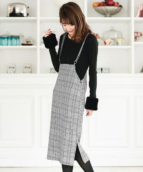 KOBE LETTUCE（コウベレタス）の「細ストラップでレディらしく華奢見せ！バッククロス細ストラップジャンパースカート/レディースボトムス[M2001]神戸レタス（スカート・レディース・ブラック/パープル/キャメル/チェック・FREE）」の4枚目の写真