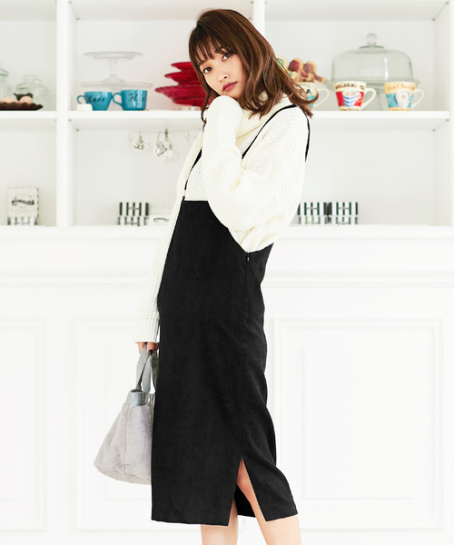 KOBE LETTUCE（コウベレタス）の「細ストラップでレディらしく華奢見せ！バッククロス細ストラップジャンパースカート/レディースボトムス[M2001]神戸レタス（スカート・レディース・ブラック/パープル/キャメル/チェック・FREE）」の2枚目の写真