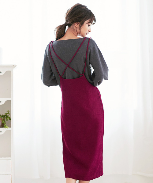 KOBE LETTUCE（コウベレタス）の「細ストラップでレディらしく華奢見せ！バッククロス細ストラップジャンパースカート/レディースボトムス[M2001]神戸レタス（スカート・レディース・ブラック/パープル/キャメル/チェック・FREE）」の8枚目の写真