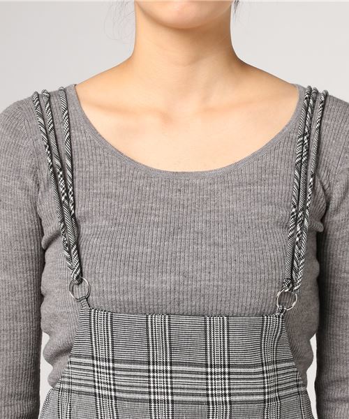 KOBE LETTUCE（コウベレタス）の「細ストラップでレディらしく華奢見せ！バッククロス細ストラップジャンパースカート/レディースボトムス[M2001]神戸レタス（スカート・レディース・ブラック/パープル/キャメル/チェック・FREE）」の9枚目の写真