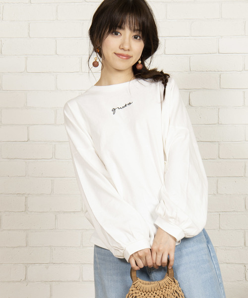 WEGO(ウィゴー)の「WEGO/ロゴルーズコットンロンT(Tシャツ/カットソー・レディース・ホワイト/ベージュ/ピンク/ブルー・FREE)」の2枚目の写真