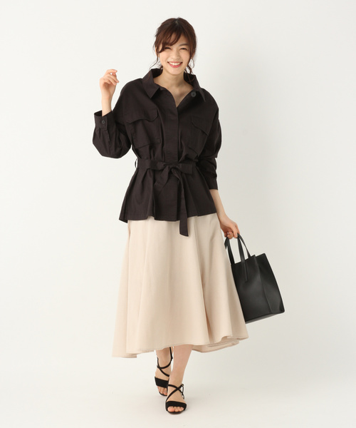 GLOBAL WORK(グローバルワーク)の「ベルトツキミリタリーシャツジャケット/828346(ミリタリージャケット・レディース・ベージュ/カーキ/ダークグレー・FREE)」の4枚目の写真