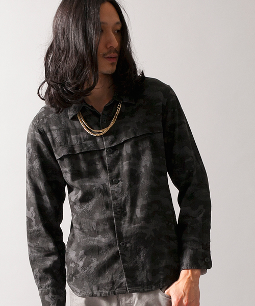 MONKEY TIME（モンキータイム）の「＜MT×nowartt＞∴ MIX/CAMO CPO/シャツ◆（シャツ/ブラウス・メンズ・ブラック/オリーブ・SMALL/MEDIUM/LARGE）」の2枚目の写真