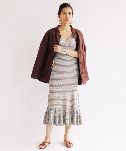 IENA LA BOUCLE（イエナラブークル）の「IENA LA BOUCLE カスリ ボーダーリブワンピース◆（ワンピース・レディース・グレー/グリーン・FREE）」の5枚目の写真