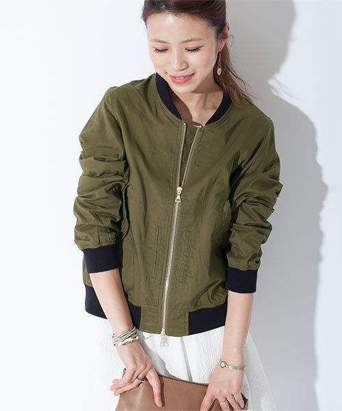 NANO universe（ナノユニバース）の「ミリタリーZIPUPブルゾン（ブルゾン・レディース・オフホワイト/カーキ/ネイビー・FREE）」の2枚目の写真