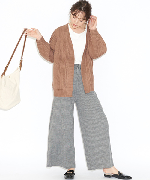 STYLEBLOCK(スタイルブロック)の「ワイドリブニットパンツ(その他パンツ・レディース・ミックスグレー/ライトベージュ/ブラック/ピンク系その他・M)」の3枚目の写真
