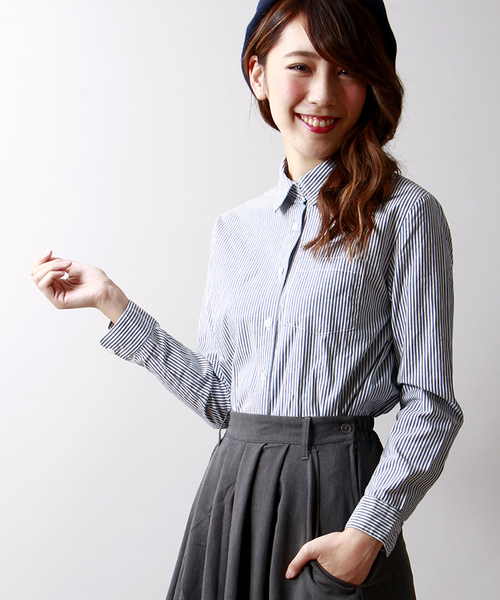 WEGO（ウィゴー）の「WEGO/ベーシックシャツ（シャツ/ブラウス・レディース・ホワイト/ブラック/ブルー/レッド/トリコロール/サックスブルー・FREE）」の4枚目の写真