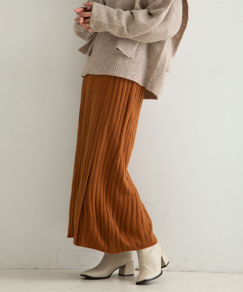 rectangle(レクタングル)の「リブニットラップスカート(スカート)」|キャメル