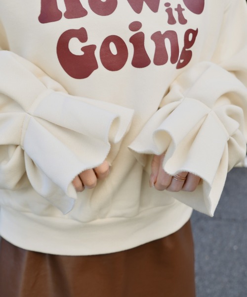 PairPair(ペアペア)の「裏起毛タックフレア袖プルオーバー(スウェット・レディース・アイボリー/モカ/ラベンダー・FREE)」の9枚目の写真