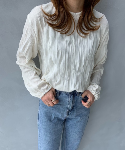 LE MORE（リモア）の「リンクルデザインシャツ（シャツ/ブラウス・レディース・ブラック/ベージュ/アイボリー・FREE）」の2枚目の写真