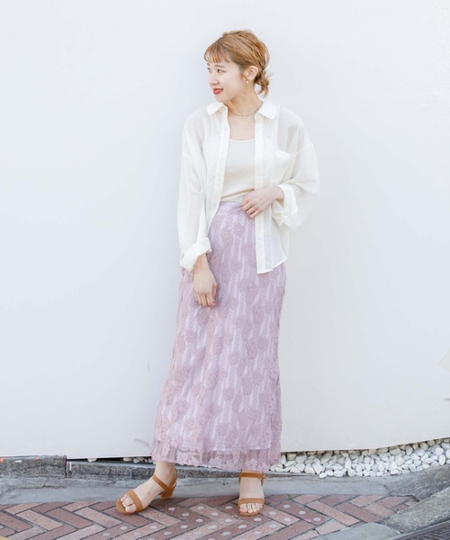 flower（フラワー）の「シアーレーススカート（スカート・レディース・ベージュ/パープル・FREE）」の10枚目の写真