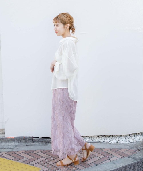 flower（フラワー）の「シアーレーススカート（スカート・レディース・ベージュ/パープル・FREE）」の9枚目の写真