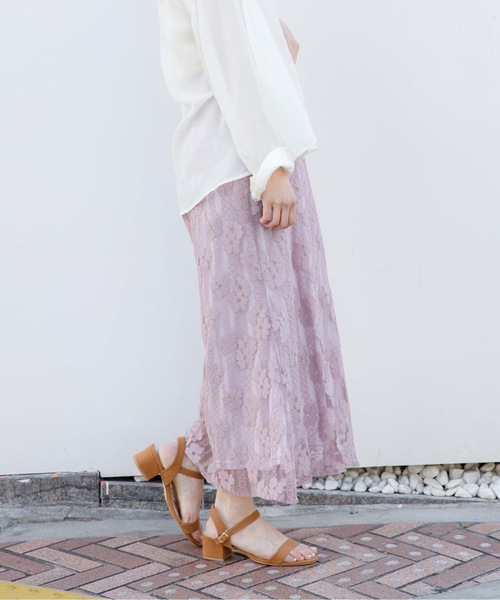 flower（フラワー）の「シアーレーススカート（スカート・レディース・ベージュ/パープル・FREE）」の6枚目の写真