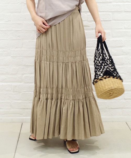 DouDou(ドゥドゥ)の「プリーツシャーリングスカート(スカート・レディース・オフホワイト/ベージュ・FREE)」の2枚目の写真