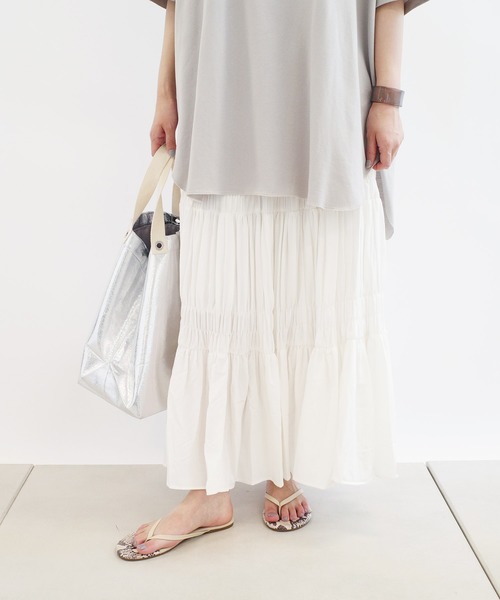 DouDou(ドゥドゥ)の「プリーツシャーリングスカート(スカート・レディース・オフホワイト/ベージュ・FREE)」の1枚目の写真