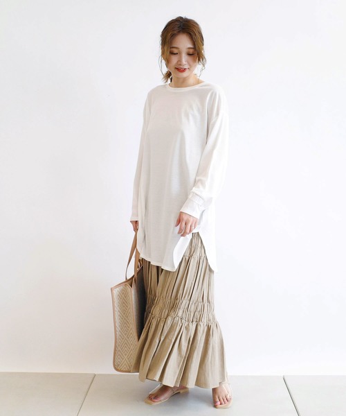 DouDou(ドゥドゥ)の「プリーツシャーリングスカート(スカート・レディース・オフホワイト/ベージュ・FREE)」の11枚目の写真