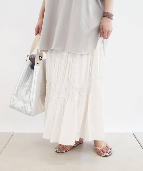 DouDou(ドゥドゥ)の「プリーツシャーリングスカート(スカート・レディース・オフホワイト/ベージュ・FREE)」の9枚目の写真