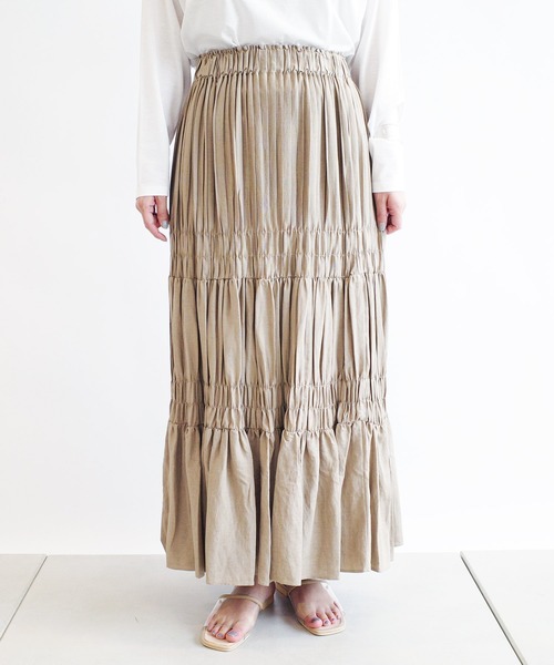 DouDou(ドゥドゥ)の「プリーツシャーリングスカート(スカート・レディース・オフホワイト/ベージュ・FREE)」の22枚目の写真