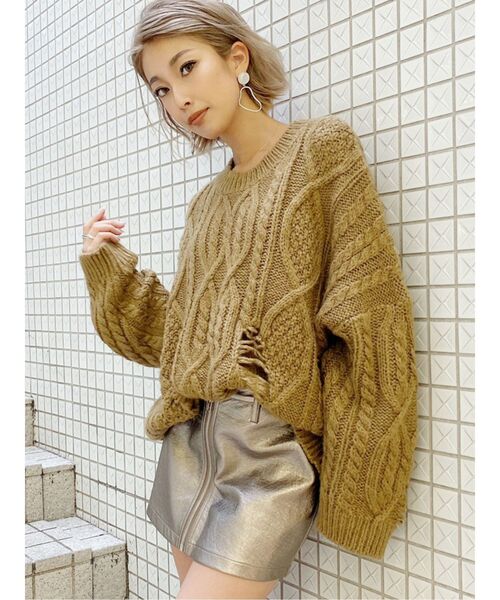 GYDA（ジェイダ）の「グラインダーケーブルニット TOPS（ニット/セーター・レディース・グレー/グリーン/マスタード・FREE）」の3枚目の写真