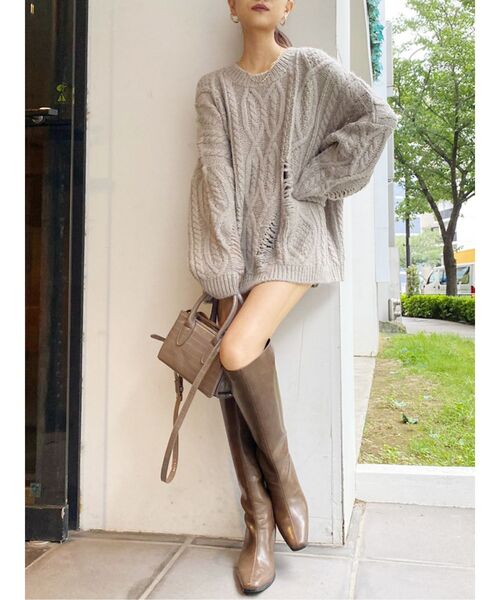 GYDA（ジェイダ）の「グラインダーケーブルニット TOPS（ニット/セーター・レディース・グレー/グリーン/マスタード・FREE）」の5枚目の写真