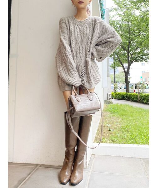 GYDA（ジェイダ）の「グラインダーケーブルニット TOPS（ニット/セーター・レディース・グレー/グリーン/マスタード・FREE）」の7枚目の写真