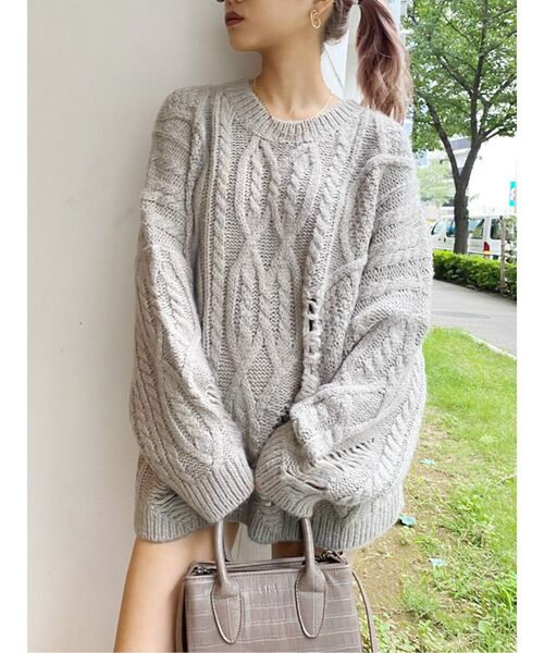 GYDA（ジェイダ）の「グラインダーケーブルニット TOPS（ニット/セーター・レディース・グレー/グリーン/マスタード・FREE）」の9枚目の写真