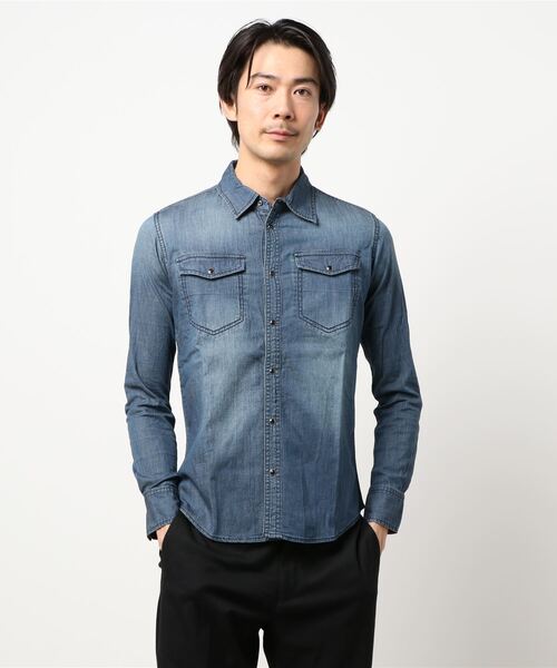 セール】【291295=HOMME】 4.8oz ストレッチデニム シャツ