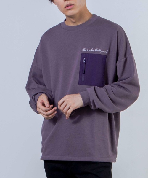 WEGO（ウィゴー）の「WEGO/ナイロンポケット刺繍プルオーバー（スウェット・メンズ・ホワイト/パープル/スミクロ・MEDIUM/LARGE）」の3枚目の写真