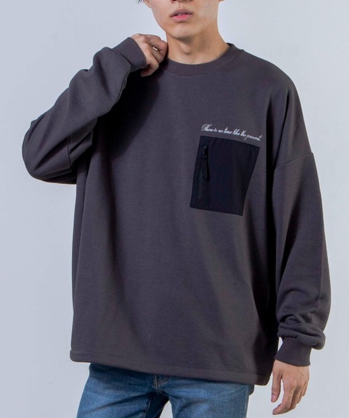 WEGO（ウィゴー）の「WEGO/ナイロンポケット刺繍プルオーバー（スウェット・メンズ・ホワイト/パープル/スミクロ・MEDIUM/LARGE）」の2枚目の写真