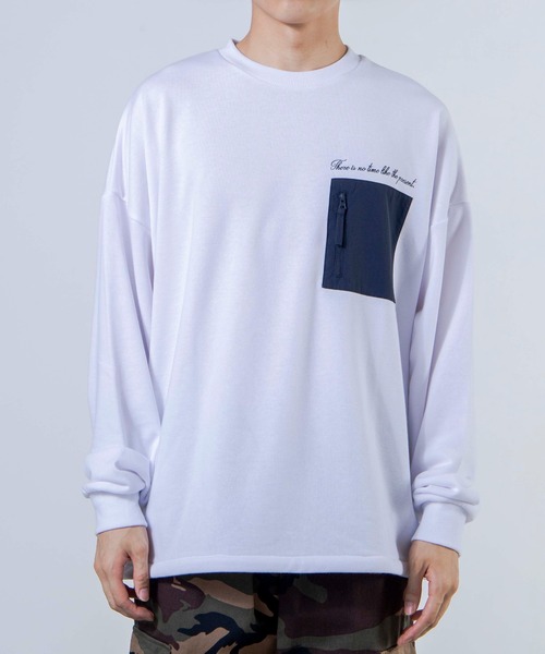 WEGO（ウィゴー）の「WEGO/ナイロンポケット刺繍プルオーバー（スウェット・メンズ・ホワイト/パープル/スミクロ・MEDIUM/LARGE）」の7枚目の写真