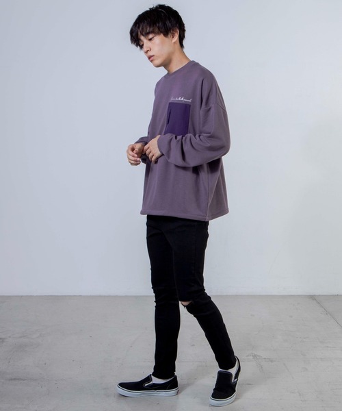 WEGO（ウィゴー）の「WEGO/ナイロンポケット刺繍プルオーバー（スウェット・メンズ・ホワイト/パープル/スミクロ・MEDIUM/LARGE）」の11枚目の写真