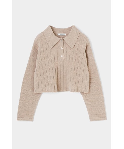CROPPED KNIT POLO moussy クロップド ニット ポロ リブ MOUSSY（マウジー）の「CROPPED KNIT ポロシャツ（ニット