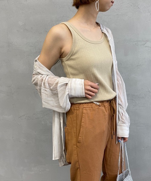 Healthknit（ヘルスニット）の「[HEALTHKNIT/ヘルスニット] ヴィンテージリブタンクトップ（タンクトップ・レディース・オリーブ/ナチュラル/ベージュ・F）」の8枚目の写真