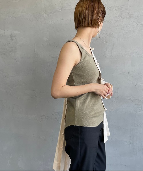 Healthknit（ヘルスニット）の「[HEALTHKNIT/ヘルスニット] ヴィンテージリブタンクトップ（タンクトップ・レディース・オリーブ/ナチュラル/ベージュ・F）」の15枚目の写真