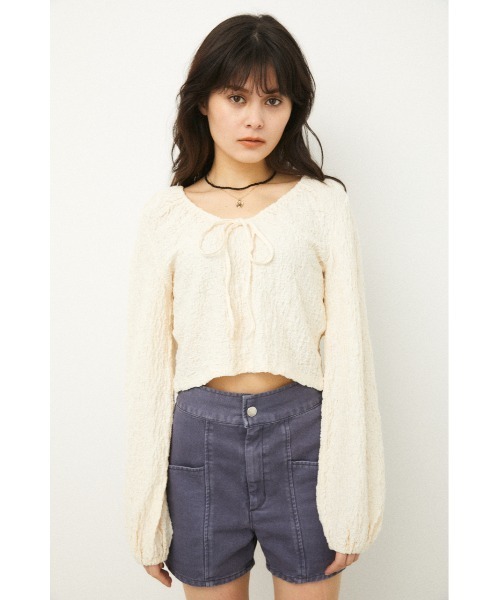 LAGUA GEM（ラグアジェム）の「PUFF SLEEVE GATHER TOPS（Tシャツ/カットソー・レディース・ライトパープル/オフホワイト/ライトグリーン・MEDIUM/SMALL）」の16枚目の写真