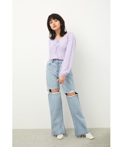 LAGUA GEM（ラグアジェム）の「PUFF SLEEVE GATHER TOPS（Tシャツ/カットソー・レディース・ライトパープル/オフホワイト/ライトグリーン・MEDIUM/SMALL）」の6枚目の写真