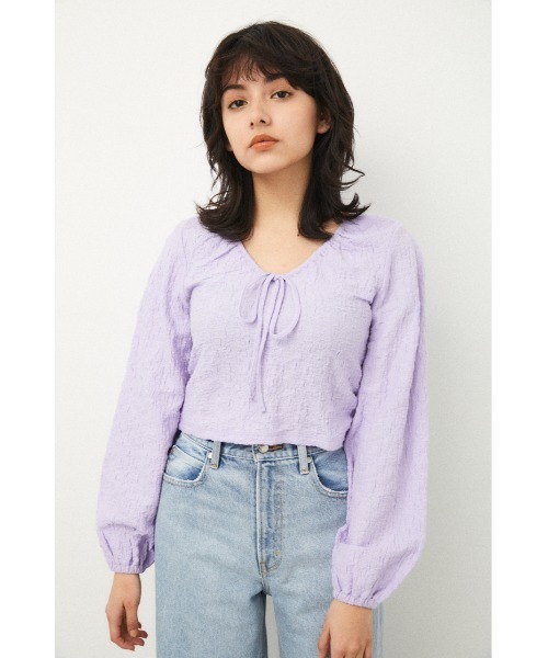 LAGUA GEM（ラグアジェム）の「PUFF SLEEVE GATHER TOPS（Tシャツ/カットソー・レディース・ライトパープル/オフホワイト/ライトグリーン・MEDIUM/SMALL）」の18枚目の写真
