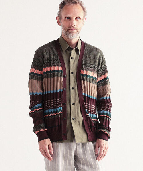 マルチボーダーニット Vネックカーディガン