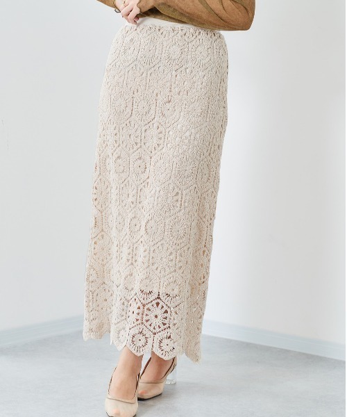 cepo（セポ）の「クロシェスカート（スカート・レディース・オフホワイト/グリーン・M）」の2枚目の写真