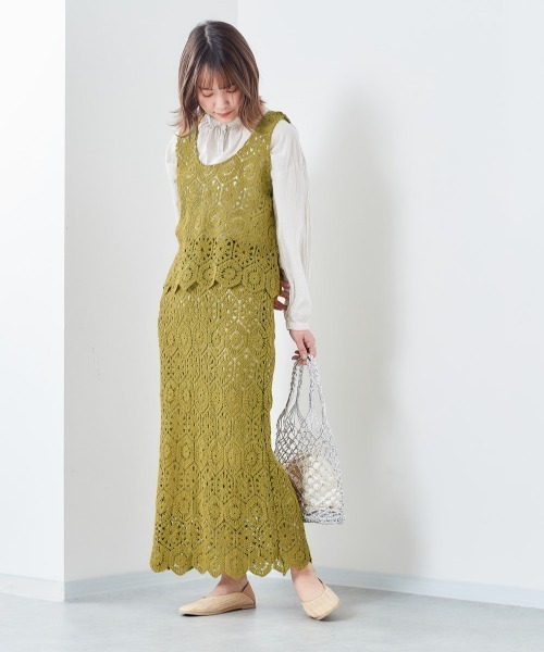 cepo（セポ）の「クロシェスカート（スカート・レディース・オフホワイト/グリーン・M）」の5枚目の写真