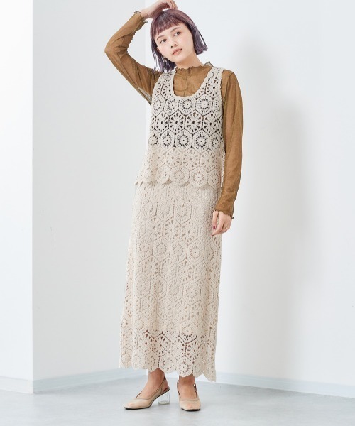 cepo（セポ）の「クロシェスカート（スカート・レディース・オフホワイト/グリーン・M）」の6枚目の写真