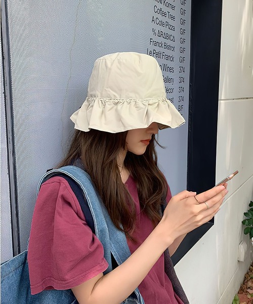 セール】ギャザーフリルバケットハット（サイズ調節可能）【数量限定