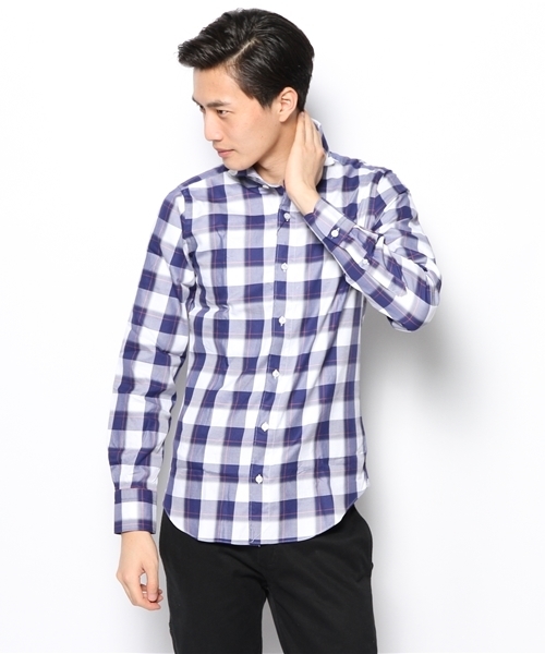 ESTNATION BY LYLE&SCOTT(エストネーション バイ ライル&スコット)の「Finamore カジュアルシャツ(シャツ/ブラウス・メンズ・ブルー/ネイビー・MEDIUM/SMALL)」の2枚目の写真