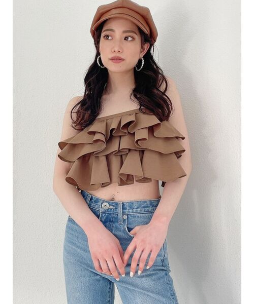 フリルベアトップ フリル トップス 夏服 夏 レディース plusnao チューブトップ ベアトップ フリルトップス レディース